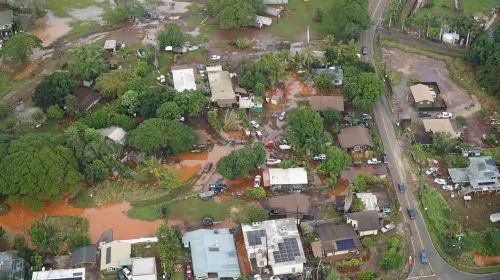 Aerial view of flooding in Hawaii